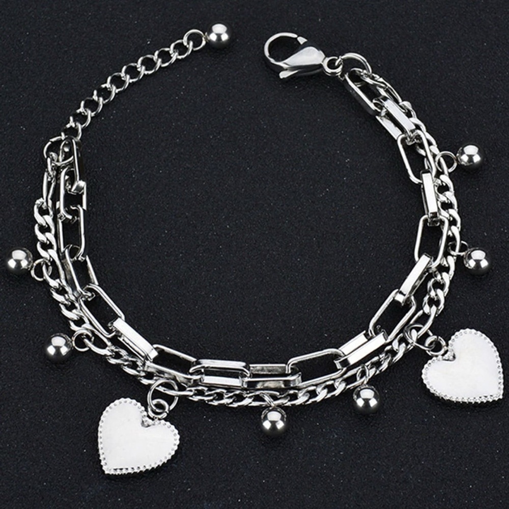 Silver Plated Stainless Steel Heart Charm Bracelet